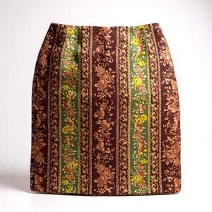 Vintage Laura Ashley Corduroy Skirt UK 12 Rare Floral Stripe Brown Green Fall UK
